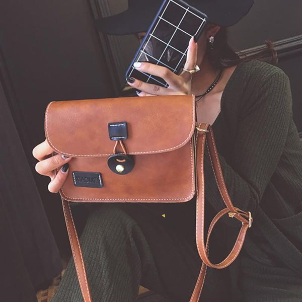 

women shoulder bag solid color retro wild string cover leather small square bag girl shoulder messenger bags taschen women
