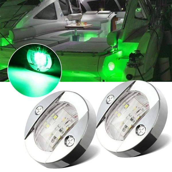 

12v-24v dc 2pcs round marine boat led green navigation deck courtesy lights stern transom 12v