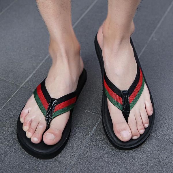 

luxury designer men floral brocade printing striped beach causal slipper male slipper gear bottoms flip flops men slide sandals slippers, Black