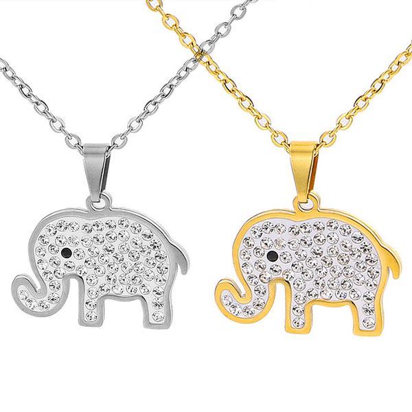 

new fashion 2020 women cute elephant crystal zircon pendant necklace stainless steel gold jewelry ladies accessories gift, Silver