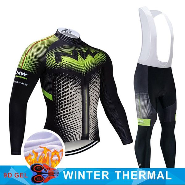 

2020 pro team nw cycling jersey 9d bib set mtb uniform bicycle clothing for men winter polar fleece cycling clothing, Black;blue