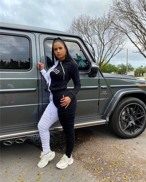 

suits females sports casual sets womens 2pcs stacked embroidery tracksuits spring autumn panelled contrast color fold pleated, Gray