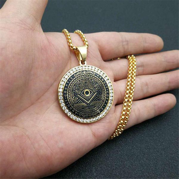 

hip hop iced out bling масонского подвесок neckalce цвет золото нержавеющей сталь цирконий шарм ожерелье мужчины хип-хоп ювелирные изделия, Silver
