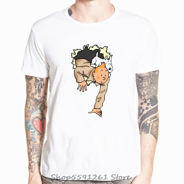 

the adventures of tintin cartoon comic t shirt fox terrier snow dog fashion funny tintin wall hole tshirt boy tshirt tees