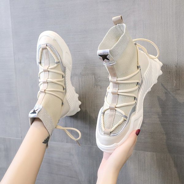 

women boots spring autumn fashion high-ankle boots for women elastic band socks shoes breathable footwear, Black