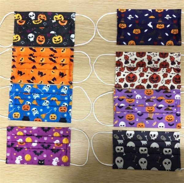 

50pcs/box adults protective mask 3 layers disposible face masks festival facemask hallooween pumpkin cartoon masks mouth cover e9802, Blue