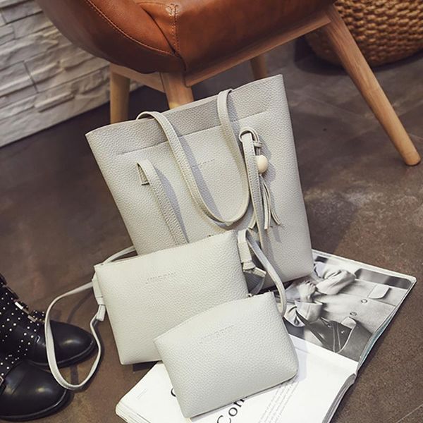 

3pcs in one bag combined bag handbag+shoulder bag+big tote women tassels leather crossbody clutch wallet retro