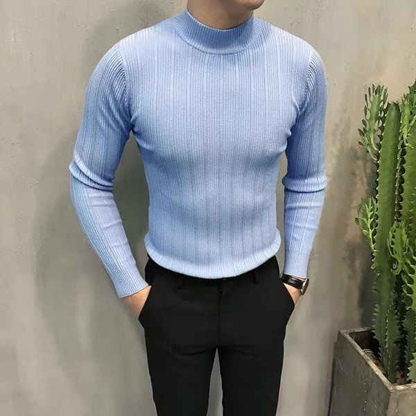 

classic fashion men's slim collar solid color casual sweater, White;black