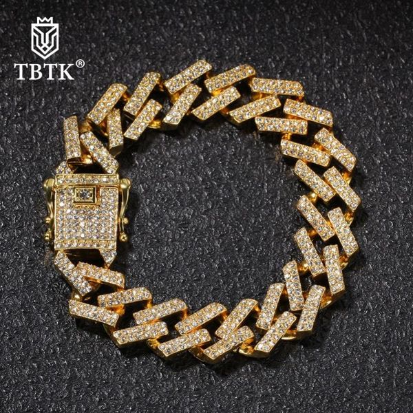 

tbtk fashion gold 15mm cuban link crystal bracelets miami zinc alloy trendy charms jewelry multicolor hiphop for man, Black