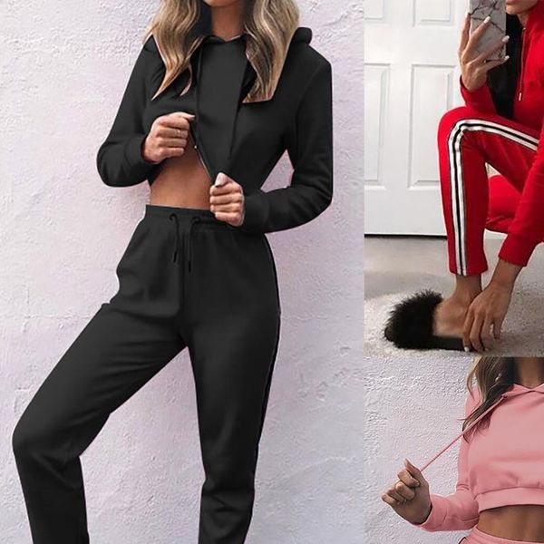

женские костюмы 2 piece set reflection crop топ и брюки мода женский сыпучие длинным рукавом толстовки jogger брюки комплекты femme, Gray