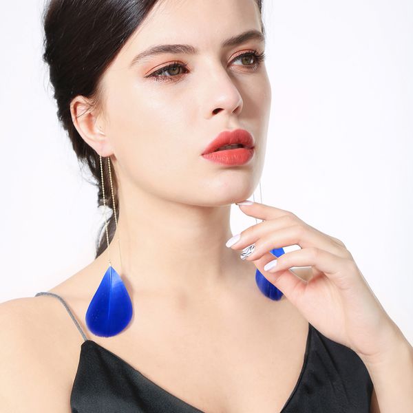 

new long romantic blue/black/white feather earrings for women adjustable drop earrings dainty jewelry wholesale, Silver