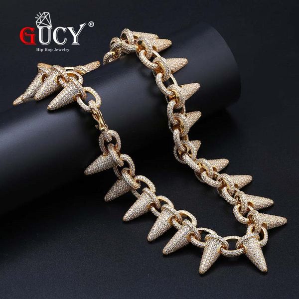

gucy iced out heavy punk rivet choker bling кубический циркон мужская хип-хоп шипы ожерелье золото серебро цвет ювелирных изделий цепь 18" 2, Silver