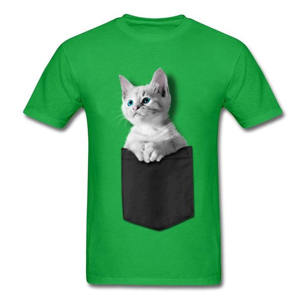 

cute pocket kitten green tshirts 100% cotton men short sleeve tees new year day sweatshirt summer t shirts