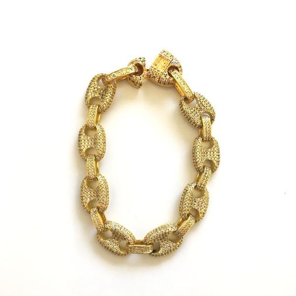 

10 mm cubic zircon cuban chain bracelet hip-hop jewelry, Silver