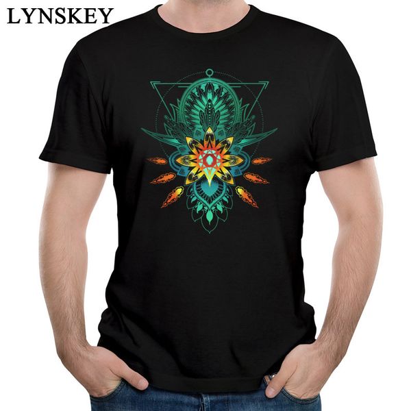 

triangle geometric lotus t shirt men high aesthetic classic art the walking dead s fire flower mandala printed on t-shirt