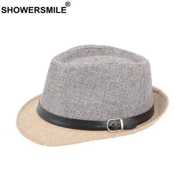 

showersmile fedora шляпы для мужчин белье серый бежевый джаз cap с поясом мужской лоскутная brand лето урожай пляж открытый панама, Blue;gray