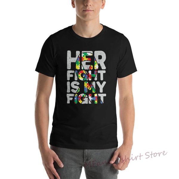 

men her fight is my fight autism awareness and support t-shirt 100% cotton funny print tshirt men women shirts