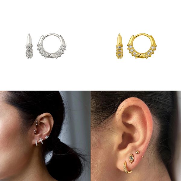 

hoop & huggie s925 sterling silver earring for women girl wedding party gift golden zircon small cute earrings charms fine jewelry, Golden;silver