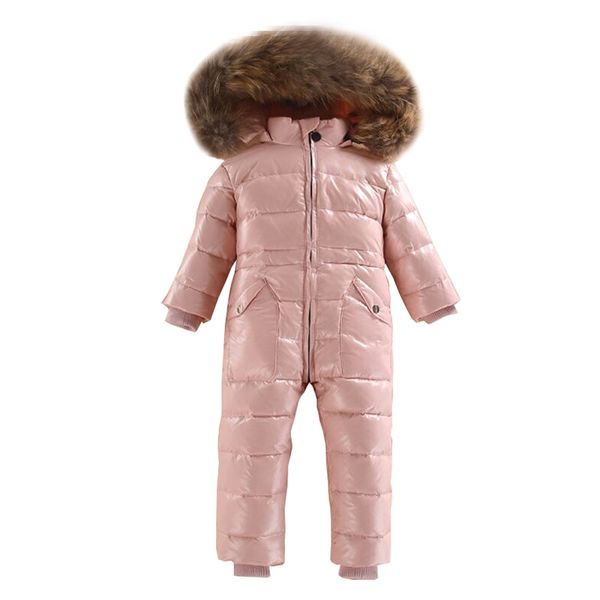 

dollplus baby rompers russian winter overalls white duck down ski snowsuit outdoor girls boy jumpsuits real fur hood 2~5 years, Blue