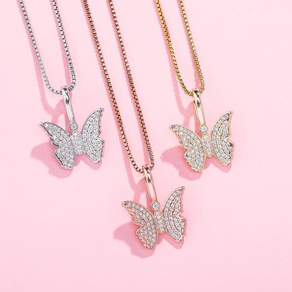 

s925 lady butterfly pendant full of zircon trendy hip hop women necklace, Silver