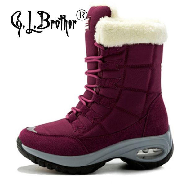 

g.l.brother women snow boots platform air cushion warm comfortable anti slip 2020 woman snow boots women outdoor winter shoes, Black