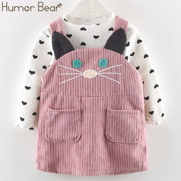 

humor bear 2019 fall winter spring girls clothes sets autumn cotton lovelong sleeves t-shirt+cat strap dress 2pcs baby clothing, White