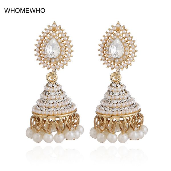 

2020 fashion faux imitation pearl jhumka jhumki drop earrings women gold long chain wedding bridal party jewelry gifts, Silver
