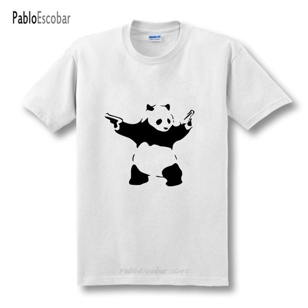 

new fashion summer cartoon design banksy panda guns t shirt men casual cotton o neck short sleeve funny panda t-shirts
