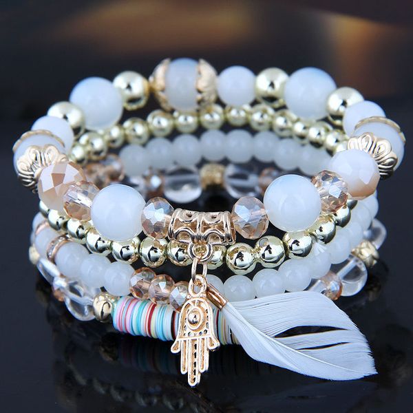 

мода многослойные перо бисер браслет геометрия регулируемая цепь подвески ювелирные изделия свадебные подарки модные украшения новый, Golden;silver