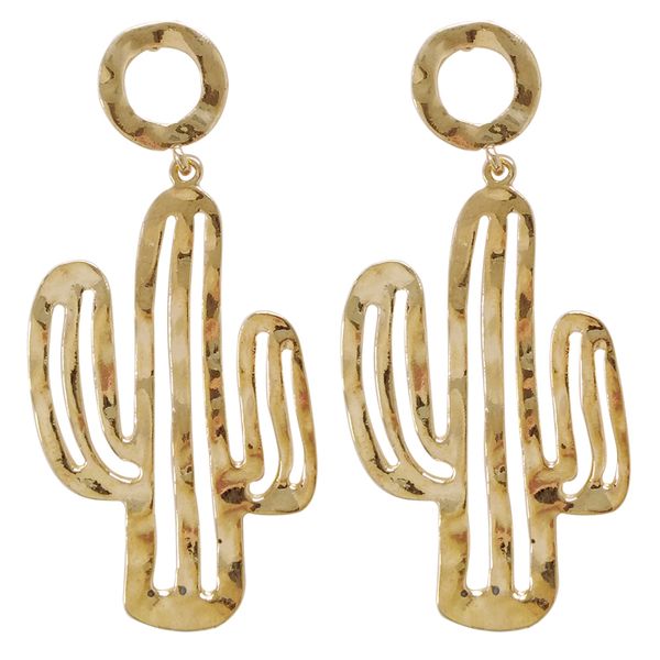 

cactus alloy filigree alloy cute design hammered stud earring, Golden;silver