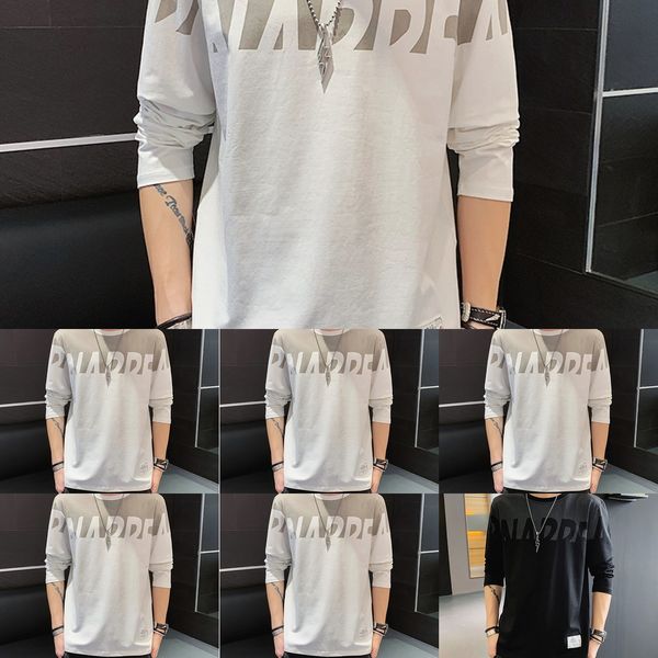 

2020 осень с длинными рукавами мужские хлопчатобумажные ins моды бренд t- shirtprinted персонализированные футболки контраст цвета база руба, Black
