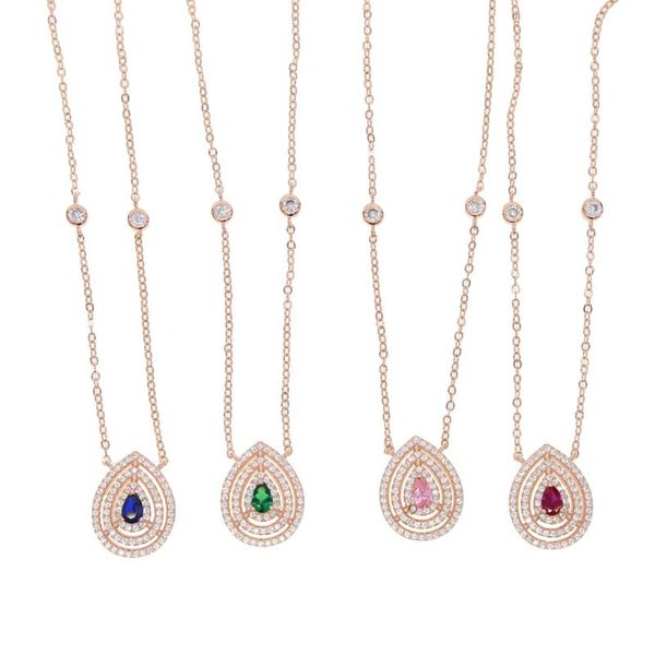 

chains fashion blue/green/pink/red color crystal water drop pendant necklace rhodium plated cz necklaces & pendants for women gift idea, Silver