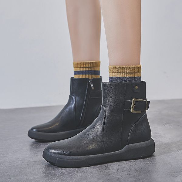 

swonco retro boots women platform casual shoes high 2020 auutmn /winter new female fashion snow boots ankle boot, Black