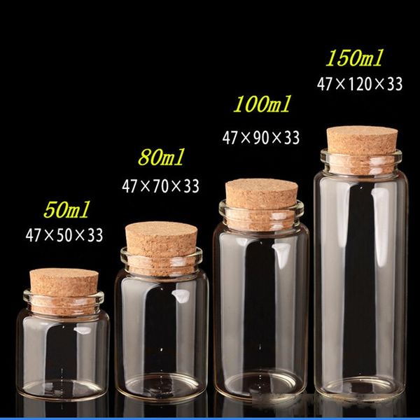 

glass bottles with cork crafts bottles jars weding gift 50ml 80ml 100ml 150ml empty jars containers bottles 24pcs t200506