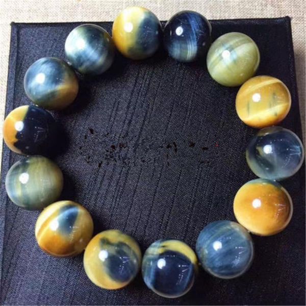 

natural gold blue tiger's eye gems stone big round beads bracelet 16mm women men powerful natural tiger eye bracelet, Black