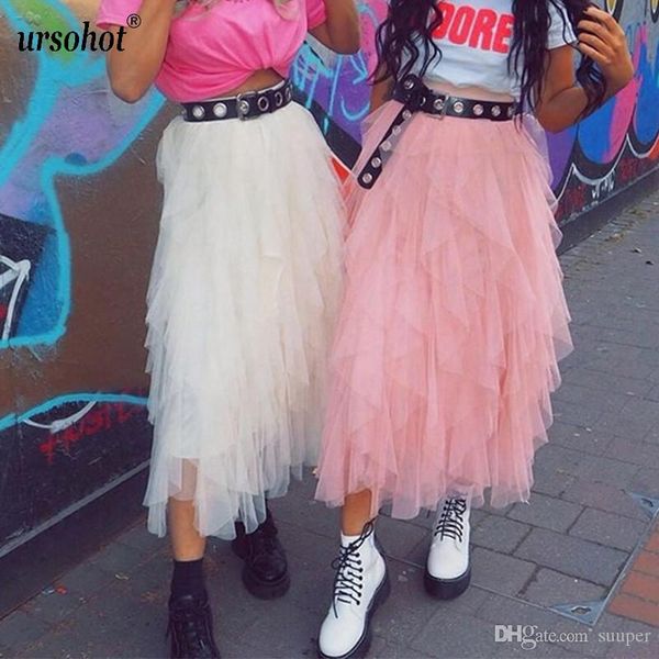 

boho tulle skirts maxi skirt women 2020 summer high waist mesh plus size jupe femme beach party white tutu midi faldas plus size, Black