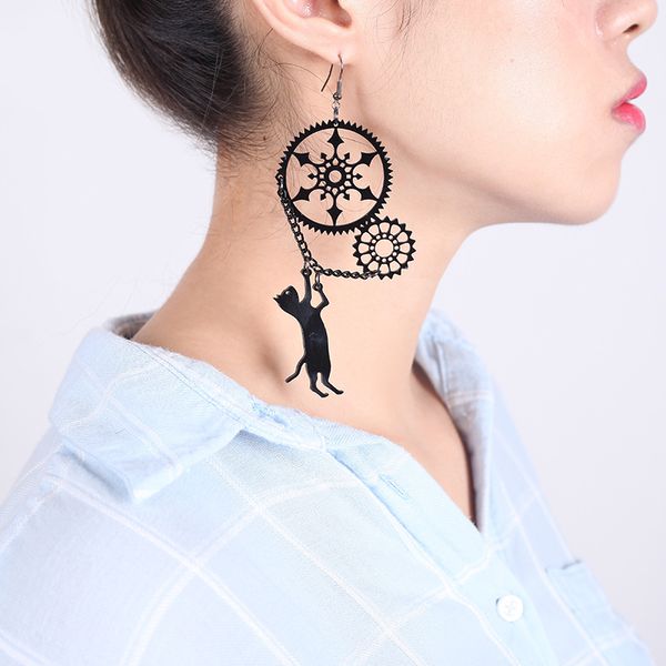 

dangle & chandelier party queen funny big acrylic pendant jewelry playful punk black cat earrings for women girls hip hop accessories, Silver