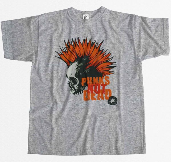 

punks not dead mohican orange hair skull mens t-shirt