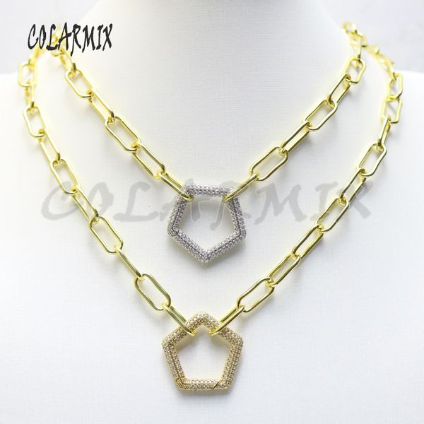 

pendant necklaces 3pcs pentagon shape buckle necklace link chain zircon jewelry accessories pendants fashion for women 50964, Silver