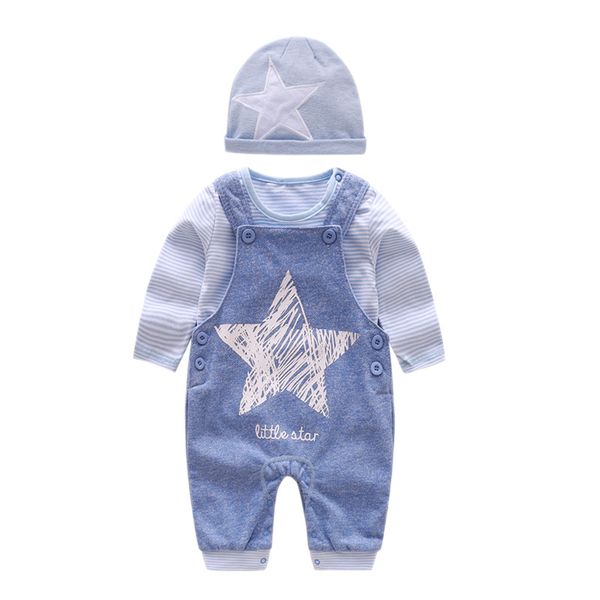 

manufacturers spring and autumn soft cotton elastic long-sleeved men and women baby hat baby star strap childrens suit, Blue