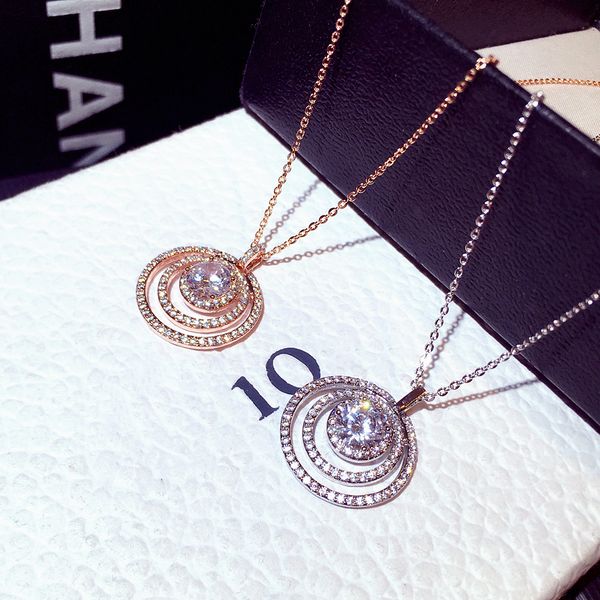 

new fashion luxury designer super sparkling diamond zircon multi circular pendant necklace for women girls gold silver