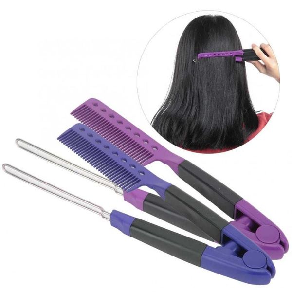 

v-shape hair splint comb professional straightener heat-resistant salon hairdressing styling tool for straight curly hair, Silver
