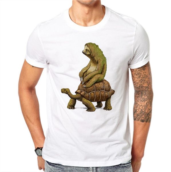 

100% funny sloth sea turtle men t shirts fashion casual animal printed t-shirt white tee short sleeve plus size 5xl