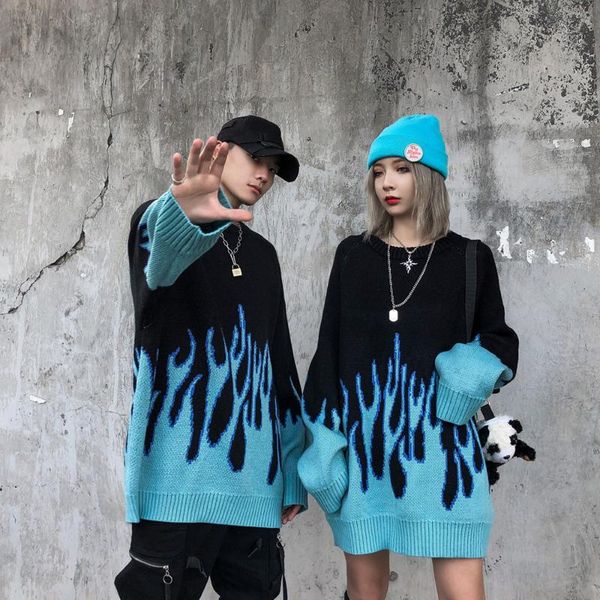 

autumn winter thick hip-hop couple sweater long sleeve oversize pullover sweater ins style knitted 2020 fashion, White;black