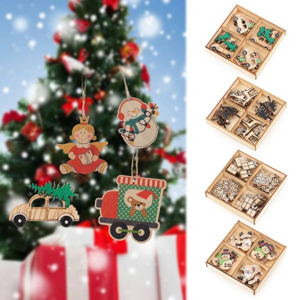 

creative wooden christmas pendants ornaments small tree hanging pieces santa claus cabin christmas festival party decorations