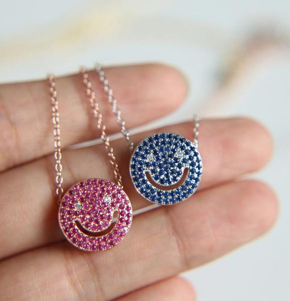 

smiling face bar necklace for women cz jewelry white gold color dainty chain cute charms choker bijoux wholesale 925 silver