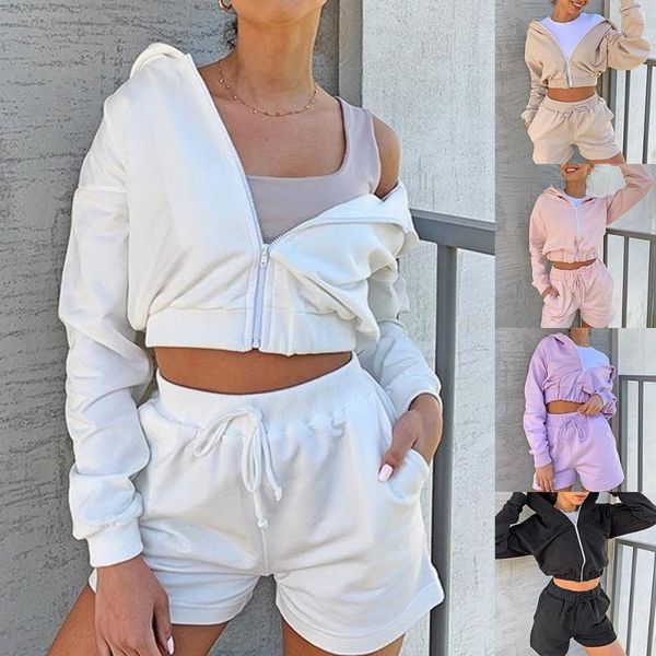 

running sets women set oversized jogging tracksuit cropped high-waist shorts, long sleeve zipper elastic lace-up pantssummer, Black;blue