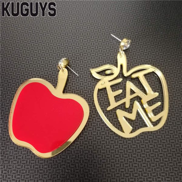 

kuguys fashion jewelry oorbellen red apple earrings for women pendientes trendy letter "eat me" large drop earring dj ds brincos, Silver