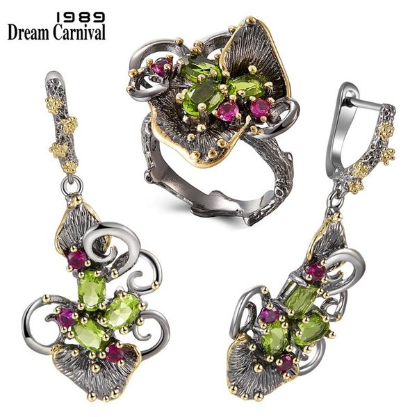 

dreamcarnival1989 gorgeous zirconia flower rings + earrings vintage ethnic style two tone cz jewelry drop shipping er3873s2, Silver