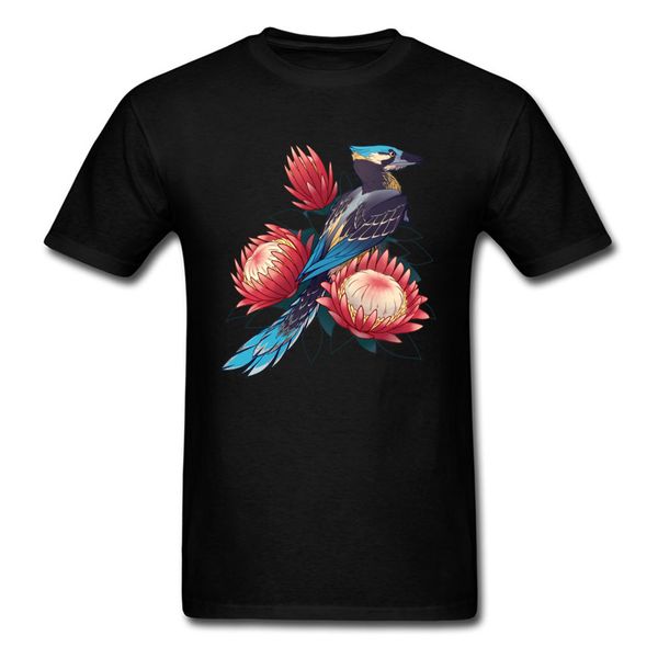 

protoea t shirt flower & bird print t-shirts 100% cotton men casual & tees male floral designer clothes 3d plant streetwear